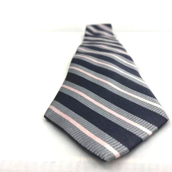 New With Tags Merona 100% Silk Gray and Pink Striped Traditional Long Neck Tie - Picture 3 of 6